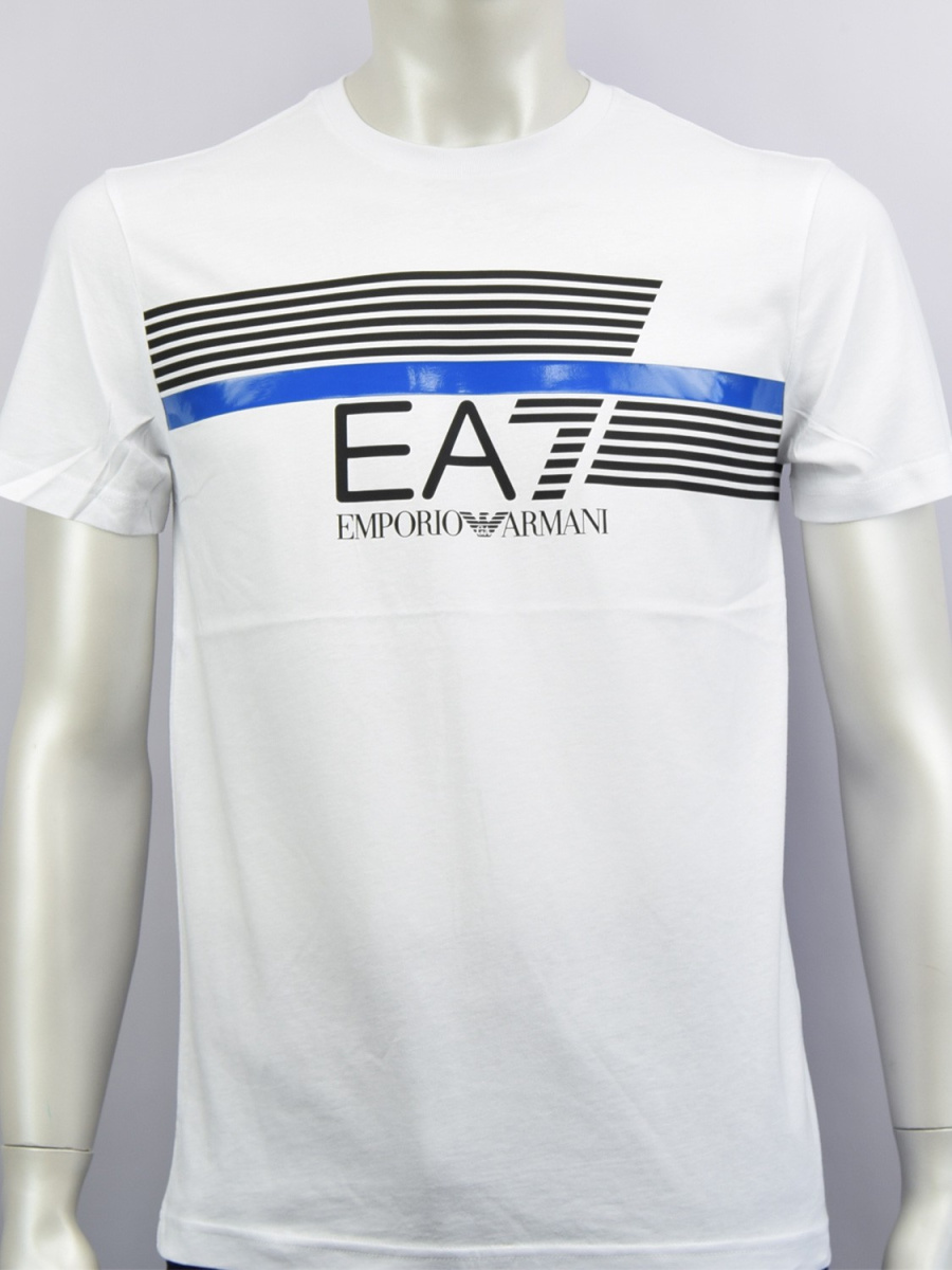 Armani EA7 - T-shirt Uomo Bianca logo nero banda blu